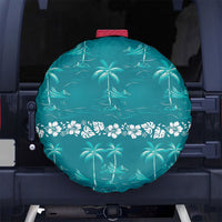 Cyan Hawaii Palm Tree Hibiscus Spare Tire Cover Fantasy Summer Vibe