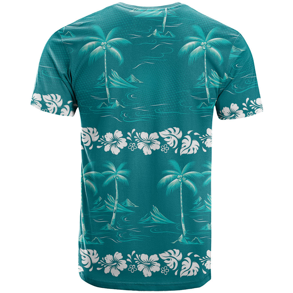 Cyan Hawaii Palm Tree Hibiscus T Shirt Fantasy Summer Vibe