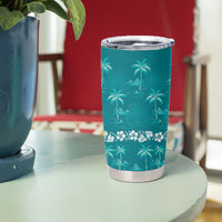 Cyan Hawaii Palm Tree Hibiscus Tumbler Cup Fantasy Summer Vibe