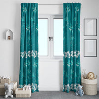 Cyan Hawaii Palm Tree Hibiscus Window Curtain Fantasy Summer Vibe