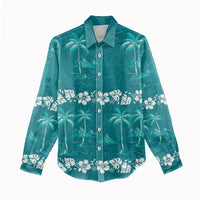 Cyan Hawaii Palm Tree Hibiscus Women Casual Shirt Fantasy Summer Vibe LT01 - Polynesian Pride