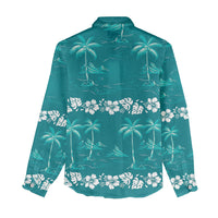 Cyan Hawaii Palm Tree Hibiscus Women Casual Shirt Fantasy Summer Vibe LT01 - Polynesian Pride
