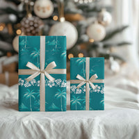 Cyan Hawaii Palm Tree Hibiscus Wrapping Paper Fantasy Summer Vibe