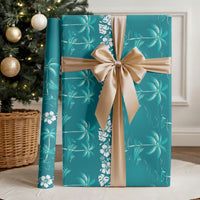 Cyan Hawaii Palm Tree Hibiscus Wrapping Paper Fantasy Summer Vibe