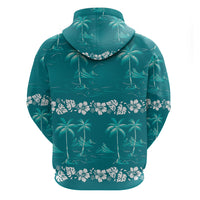 Cyan Hawaii Palm Tree Hibiscus Zip Hoodie Fantasy Summer Vibe