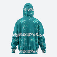 Cyan Hawaii Palm Tree Hibiscus Zip Hoodie Fantasy Summer Vibe