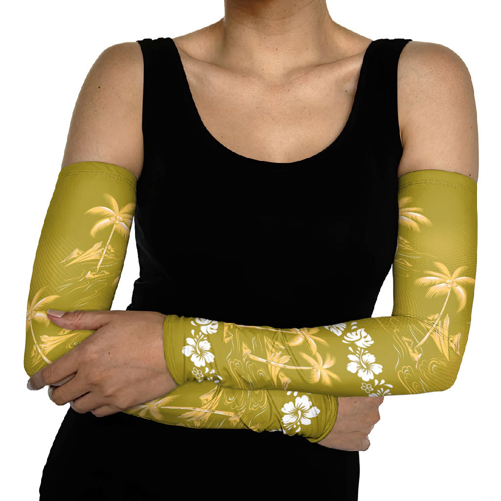 Yellow Hawaii Palm Tree Hibiscus Arm Sleeves Fantasy Summer Vibe