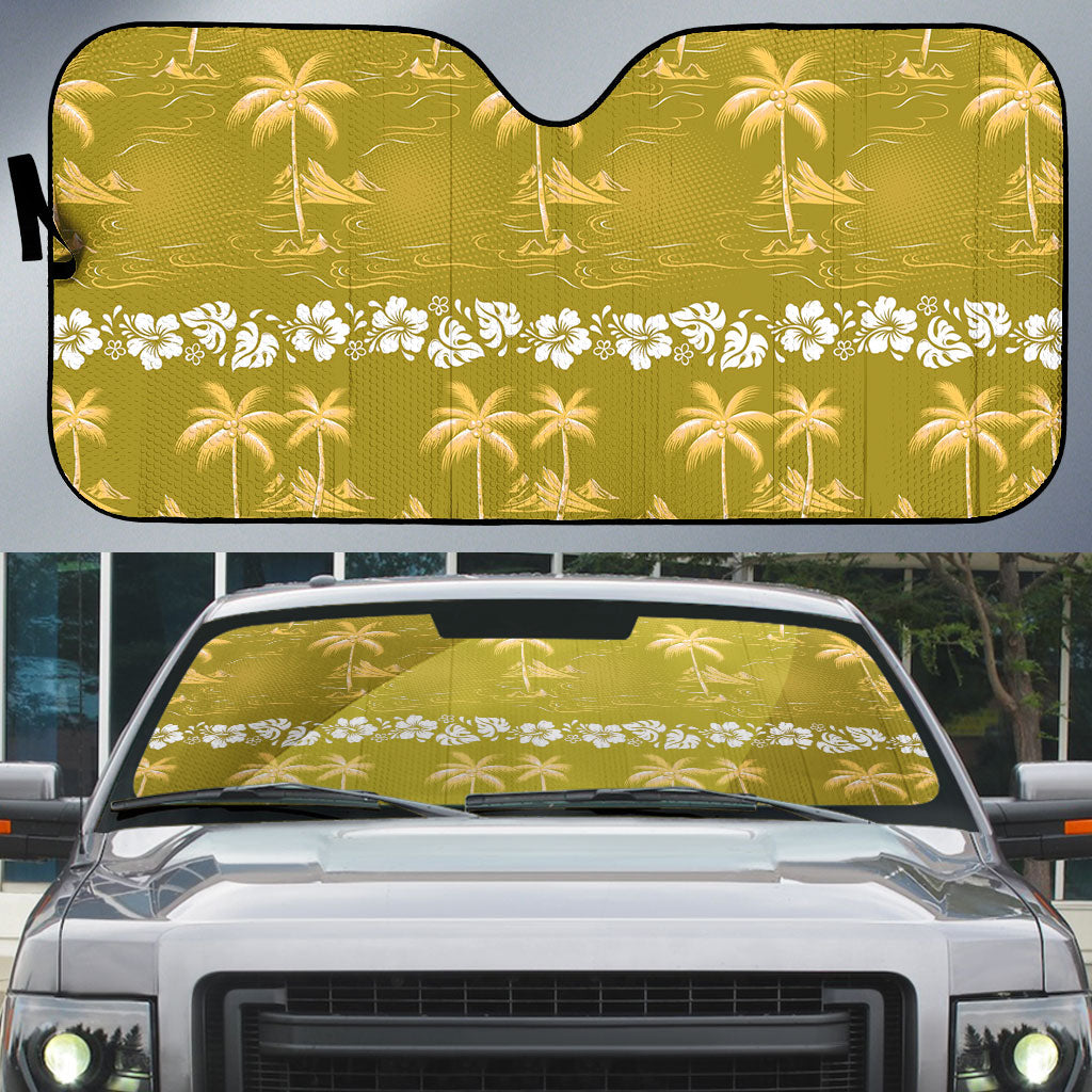 Yellow Hawaii Palm Tree Hibiscus Auto Sun Shade Fantasy Summer Vibe