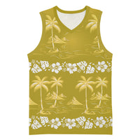 Yellow Hawaii Palm Tree Hibiscus Basketball Jersey Fantasy Summer Vibe