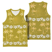 Yellow Hawaii Palm Tree Hibiscus Basketball Jersey Fantasy Summer Vibe