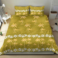 Yellow Hawaii Palm Tree Hibiscus Bedding Set Fantasy Summer Vibe