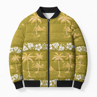 Yellow Hawaii Palm Tree Hibiscus Bomber Puffer Jacket Fantasy Summer Vibe