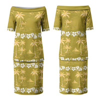 Yellow Hawaii Palm Tree Hibiscus Couples Matching Puletasi and Hawaiian Shirt Fantasy Summer Vibe LT01 - Polynesian Pride
