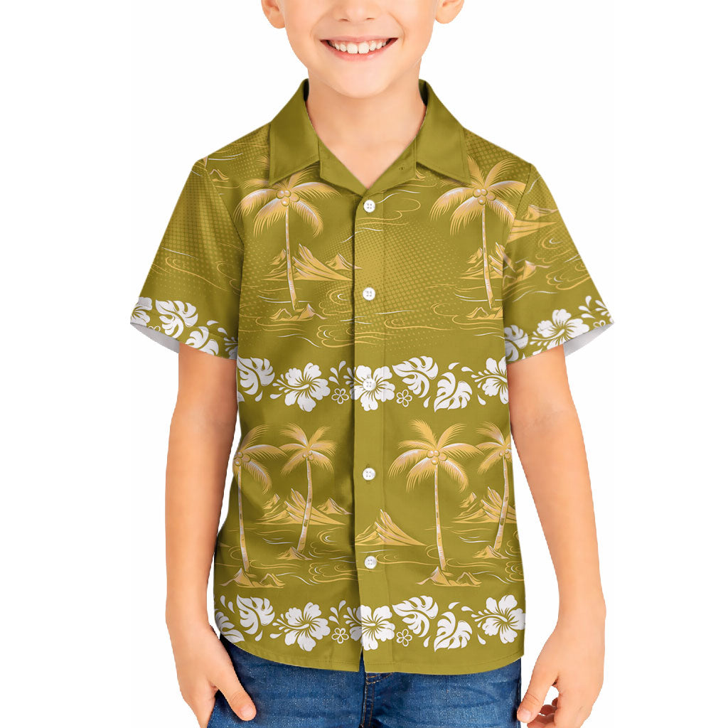 Yellow Hawaii Palm Tree Hibiscus Hawaiian Shirt Fantasy Summer Vibe