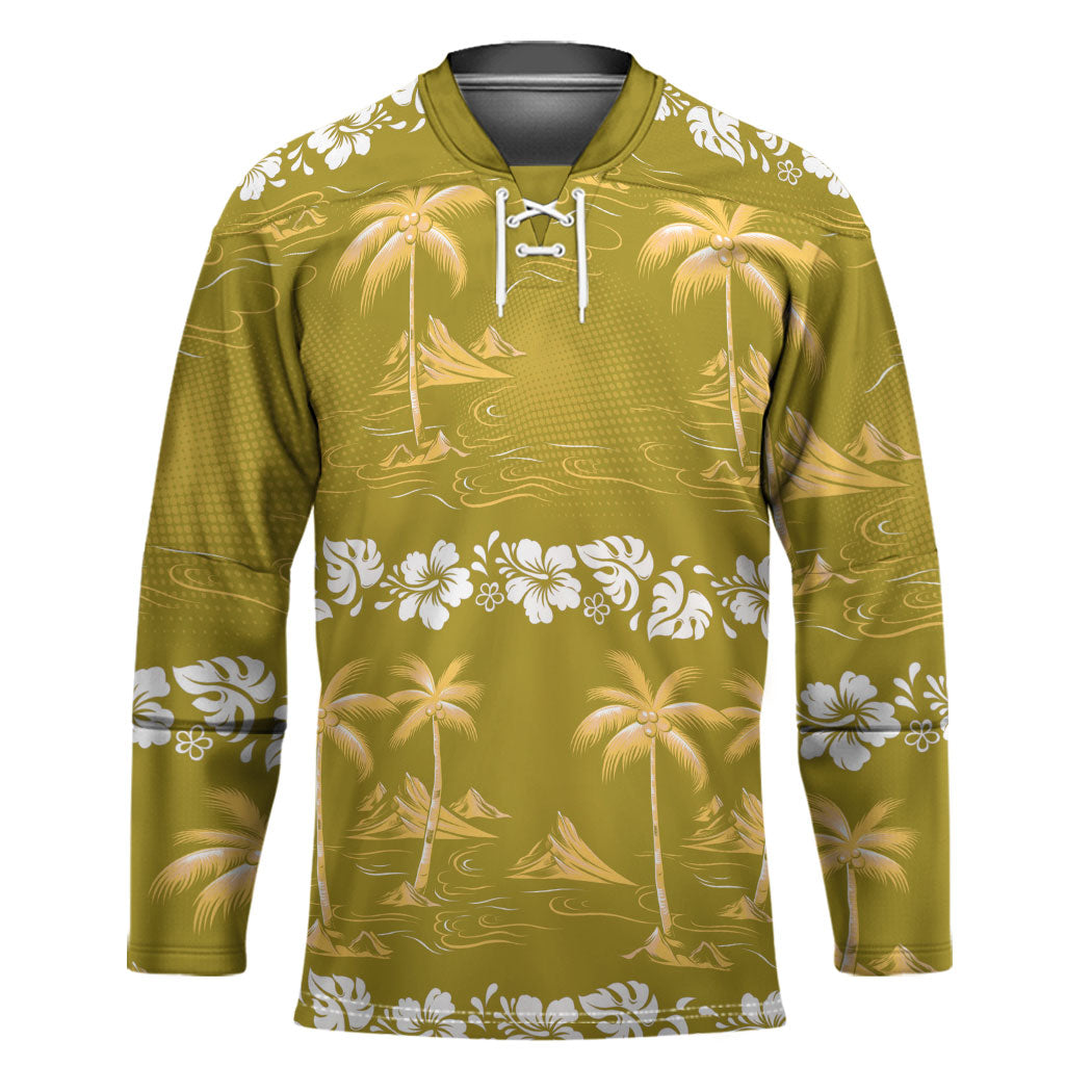 Yellow Hawaii Palm Tree Hibiscus Hockey Jersey Fantasy Summer Vibe