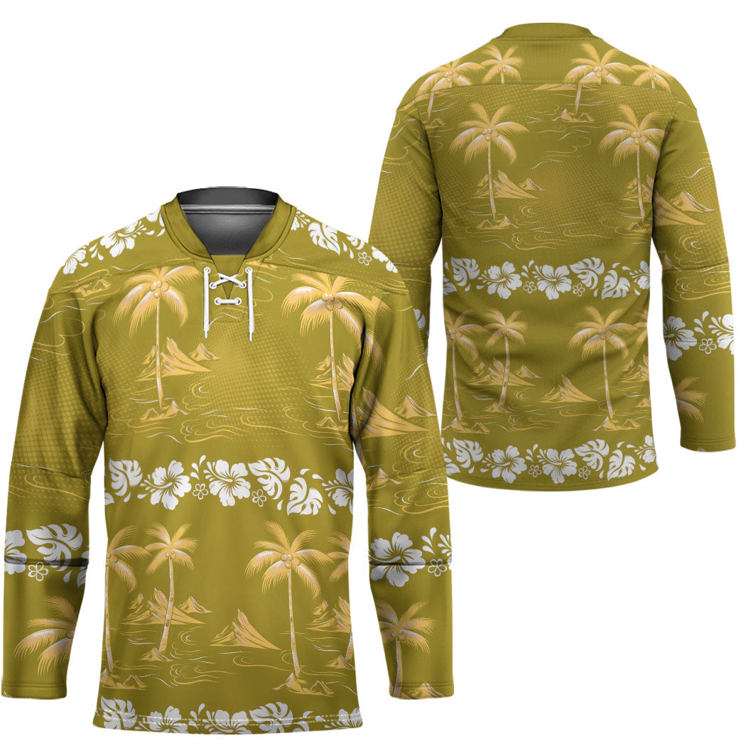 Yellow Hawaii Palm Tree Hibiscus Hockey Jersey Fantasy Summer Vibe