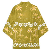 Yellow Hawaii Palm Tree Hibiscus Kimono Fantasy Summer Vibe