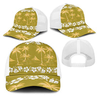 Yellow Hawaii Palm Tree Hibiscus Mesh Trucker Cap Fantasy Summer Vibe