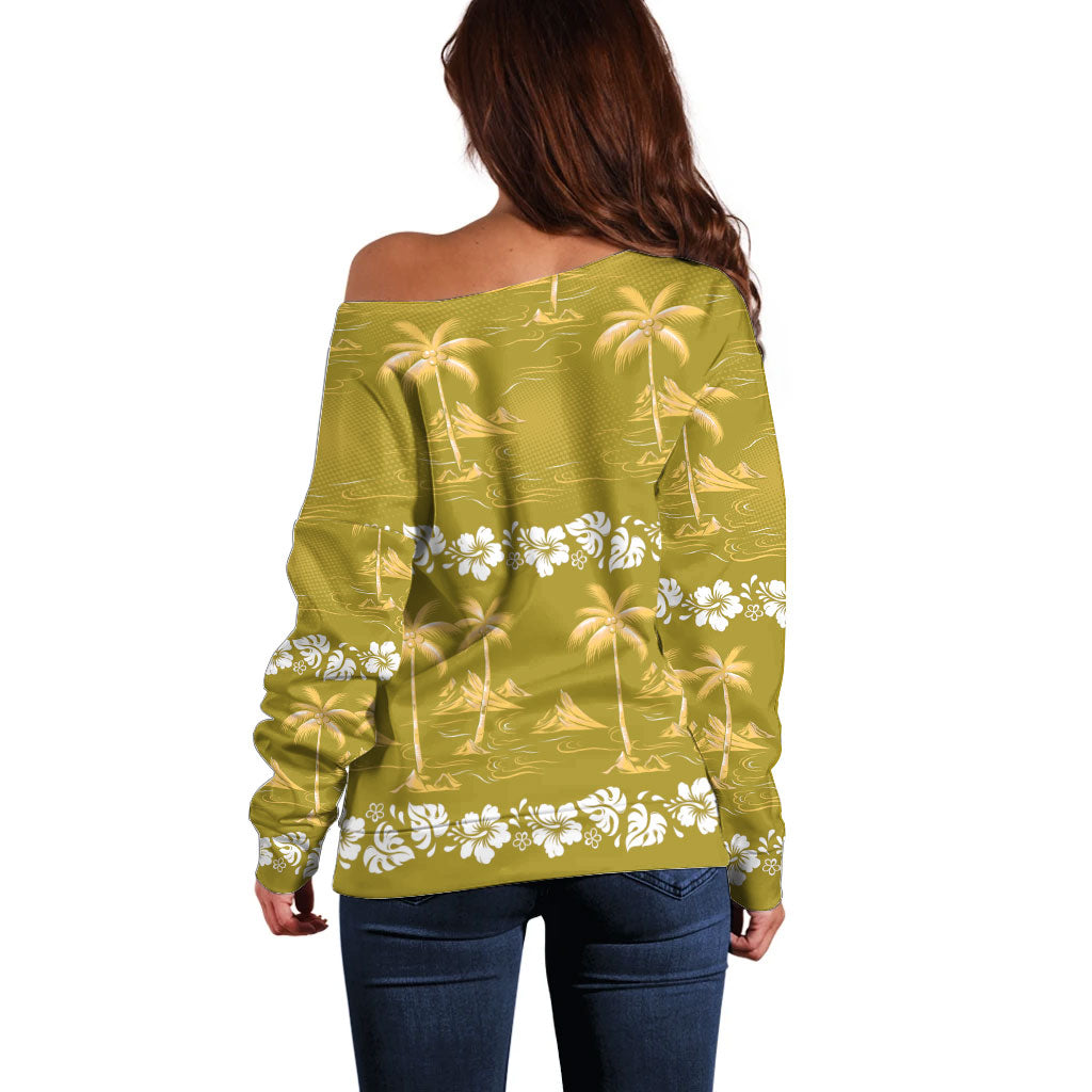 Yellow Hawaii Palm Tree Hibiscus Off Shoulder Sweater Fantasy Summer Vibe