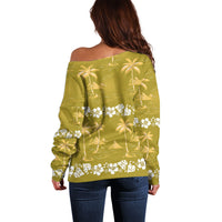 Yellow Hawaii Palm Tree Hibiscus Off Shoulder Sweater Fantasy Summer Vibe