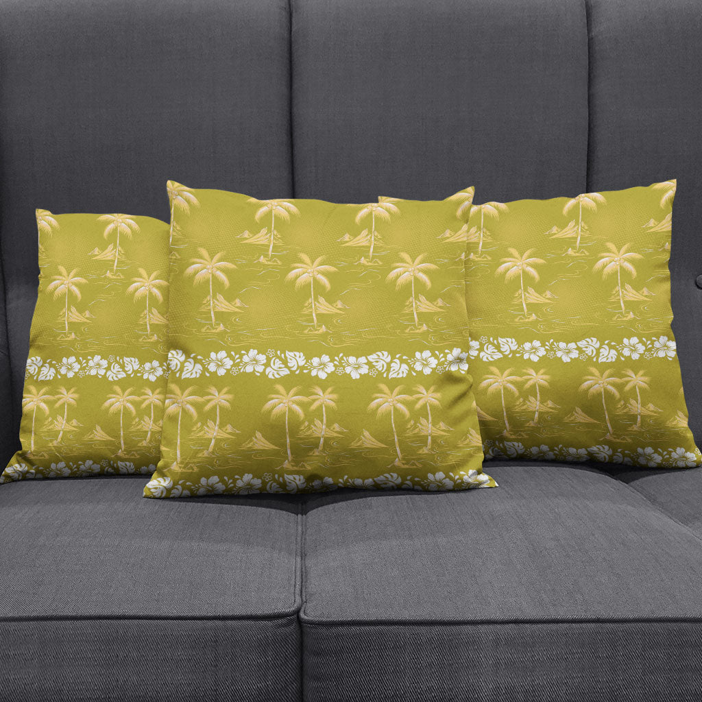 Yellow Hawaii Palm Tree Hibiscus Pillow Cover Fantasy Summer Vibe