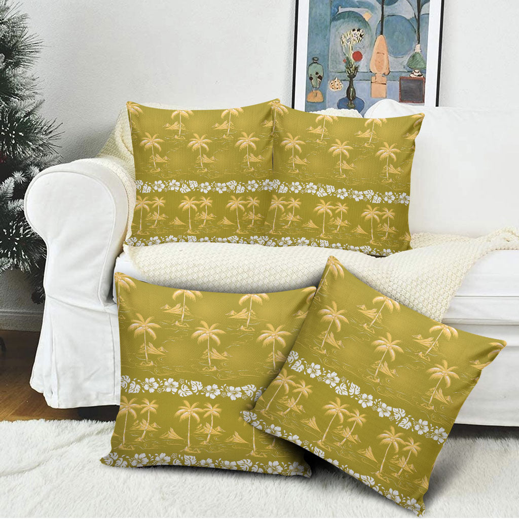 Yellow Hawaii Palm Tree Hibiscus Pillow Cover Fantasy Summer Vibe