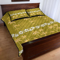 Yellow Hawaii Palm Tree Hibiscus Quilt Bed Set Fantasy Summer Vibe