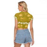 Yellow Hawaii Palm Tree Hibiscus Raglan Cropped T Shirt Fantasy Summer Vibe