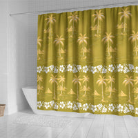 Yellow Hawaii Palm Tree Hibiscus Shower Curtain Fantasy Summer Vibe