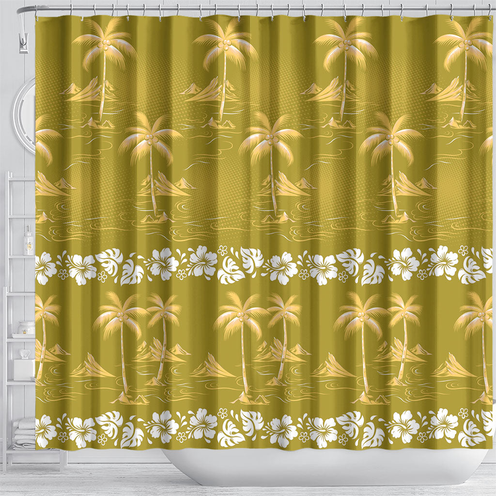 Yellow Hawaii Palm Tree Hibiscus Shower Curtain Fantasy Summer Vibe