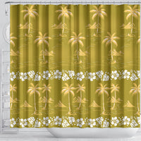 Yellow Hawaii Palm Tree Hibiscus Shower Curtain Fantasy Summer Vibe