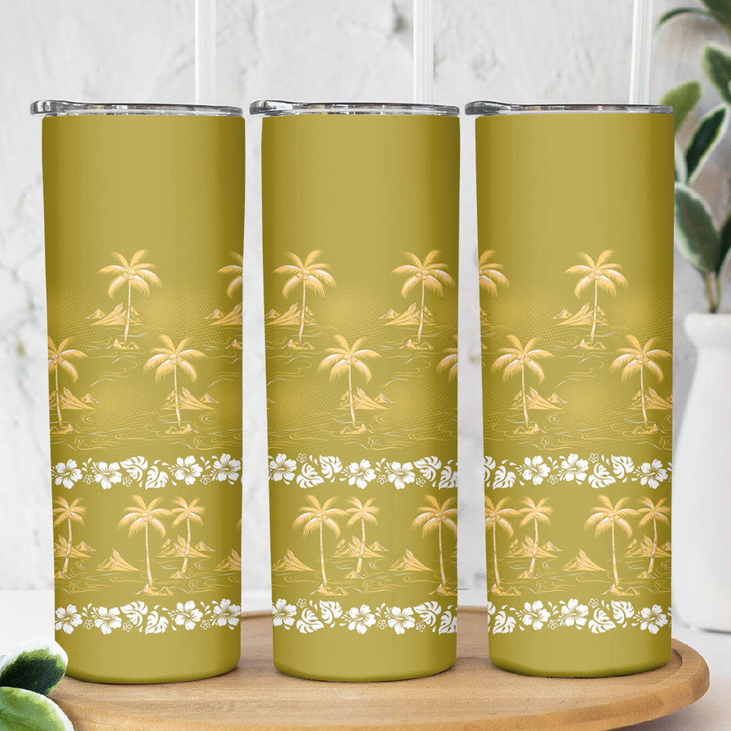 Yellow Hawaii Palm Tree Hibiscus Skinny Tumbler Fantasy Summer Vibe LT01 - Polynesian Pride