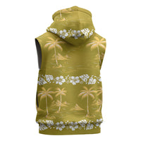 Yellow Hawaii Palm Tree Hibiscus Sleeveless Hoodie Fantasy Summer Vibe
