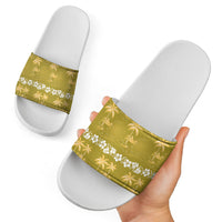 Yellow Hawaii Palm Tree Hibiscus Slide Sandals Fantasy Summer Vibe