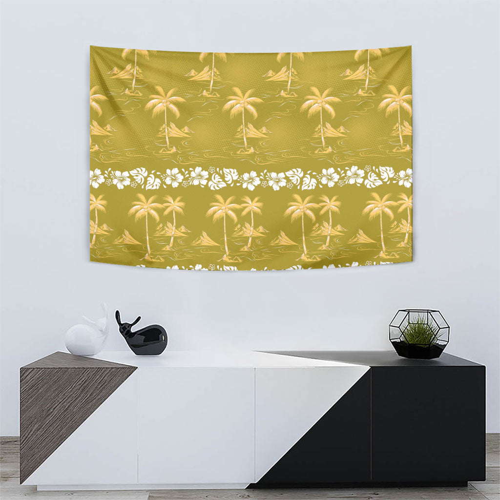 Yellow Hawaii Palm Tree Hibiscus Tapestry Fantasy Summer Vibe LT01 - Polynesian Pride