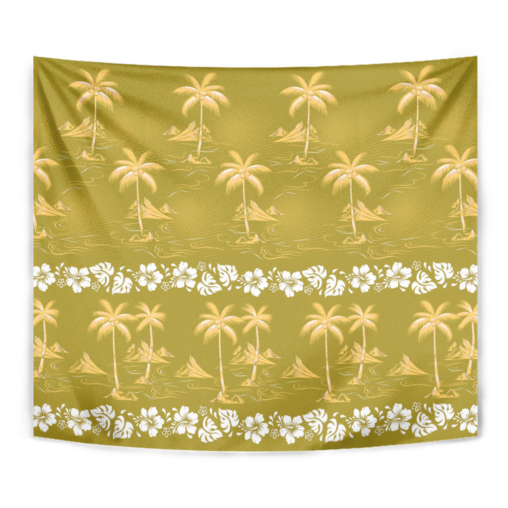 Yellow Hawaii Palm Tree Hibiscus Tapestry Fantasy Summer Vibe LT01 - Polynesian Pride