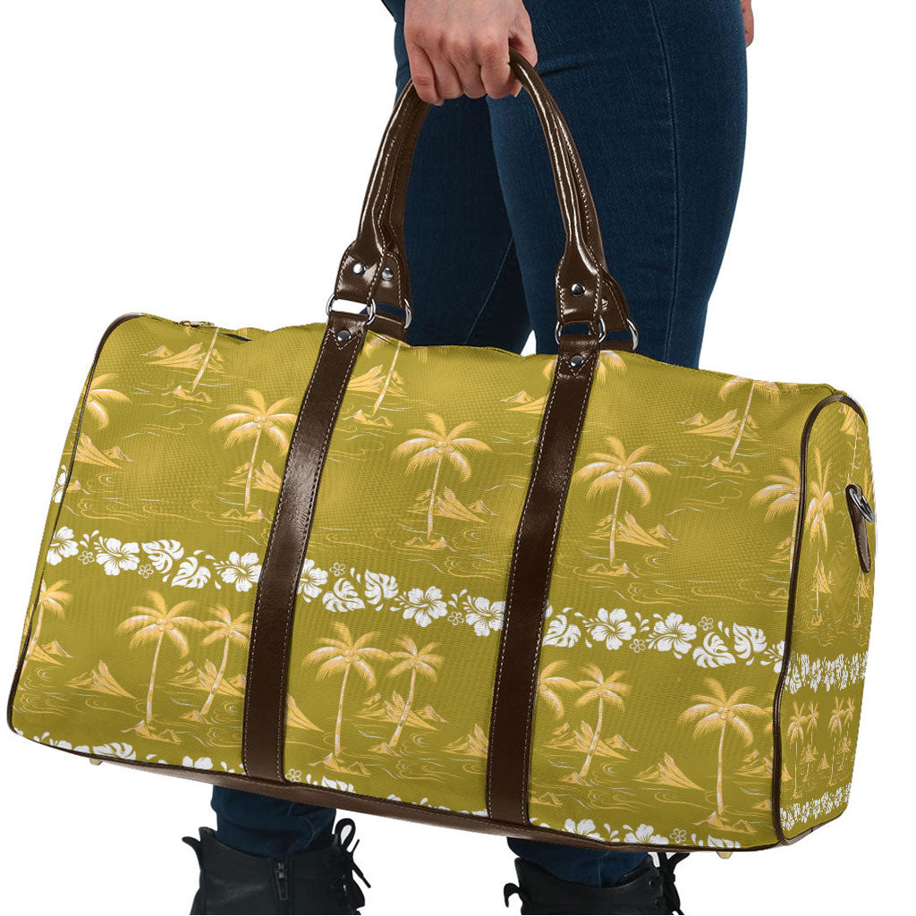 Yellow Hawaii Palm Tree Hibiscus Travel Bag Fantasy Summer Vibe