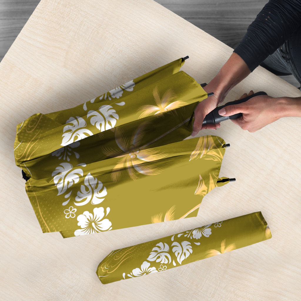 Yellow Hawaii Palm Tree Hibiscus Umbrella Fantasy Summer Vibe