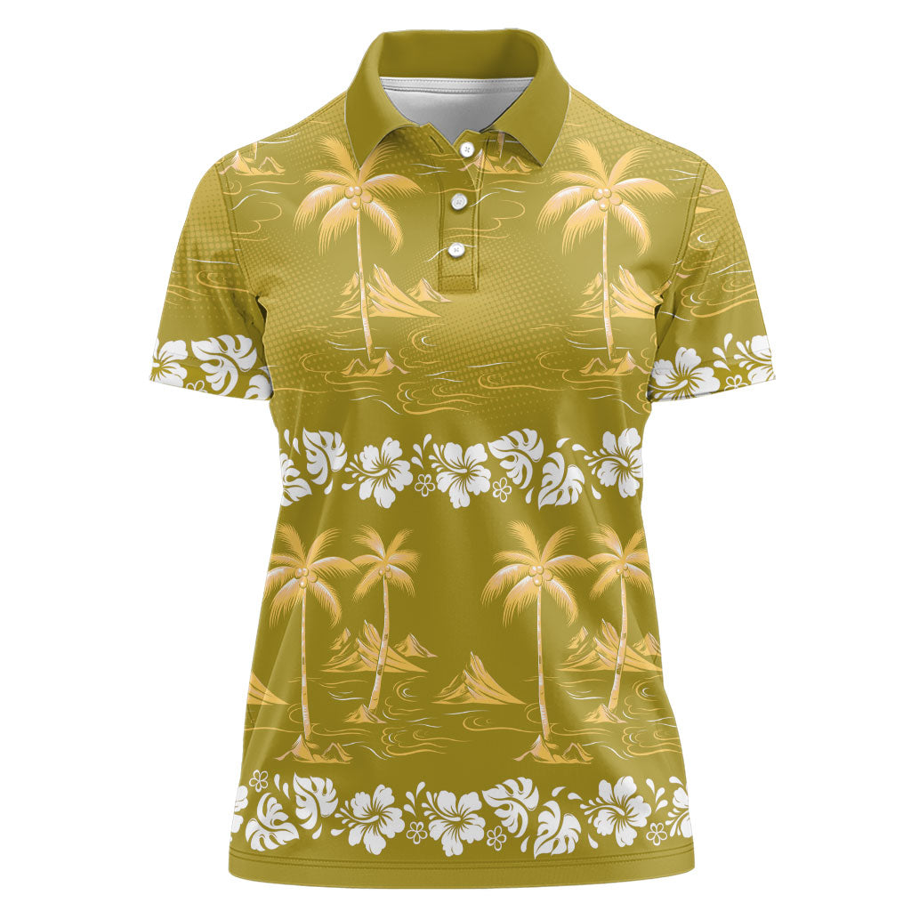 Yellow Hawaii Palm Tree Hibiscus Women Polo Shirt Fantasy Summer Vibe LT01 Female Yellow - Polynesian Pride