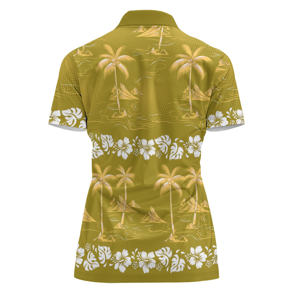 Yellow Hawaii Palm Tree Hibiscus Women Polo Shirt Fantasy Summer Vibe LT01 - Polynesian Pride
