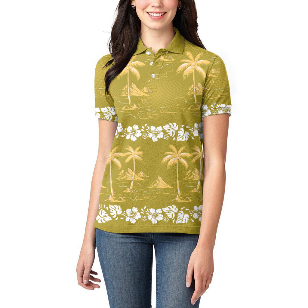 Yellow Hawaii Palm Tree Hibiscus Women Polo Shirt Fantasy Summer Vibe LT01 - Polynesian Pride