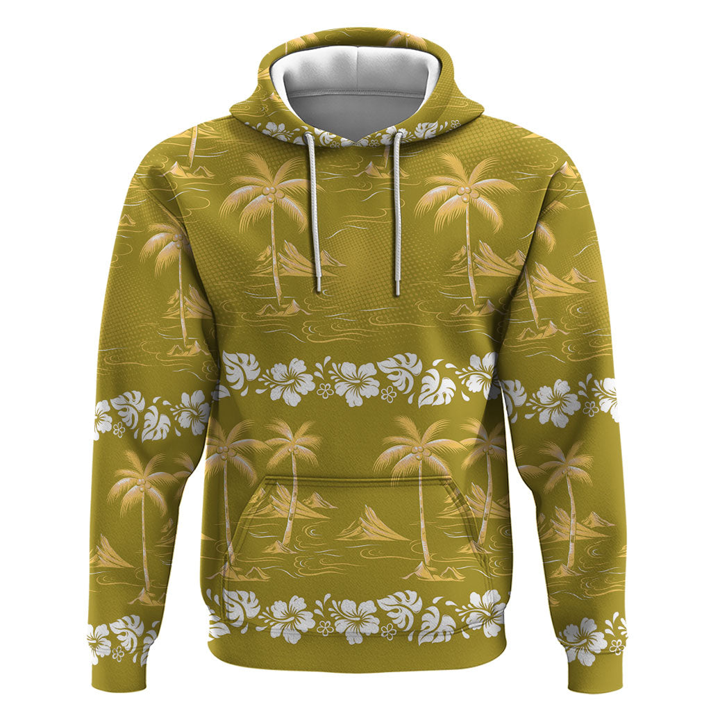 Yellow Hawaii Palm Tree Hibiscus Zip Hoodie Fantasy Summer Vibe