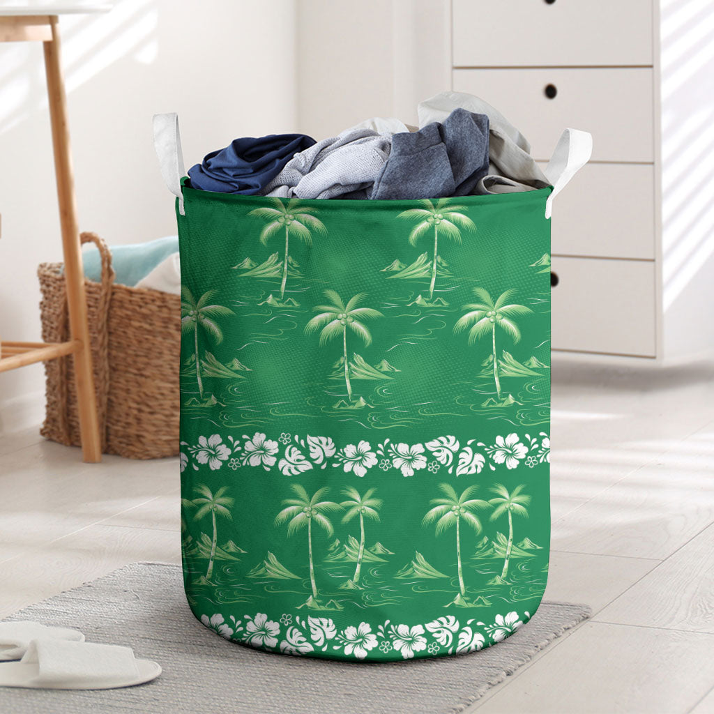 Green Hawaii Palm Tree Hibiscus Laundry Basket Fantasy Summer Vibe