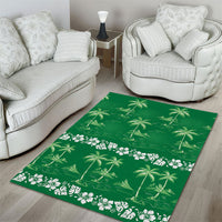 Green Hawaii Palm Tree Hibiscus Area Rug Fantasy Summer Vibe