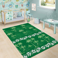 Green Hawaii Palm Tree Hibiscus Area Rug Fantasy Summer Vibe