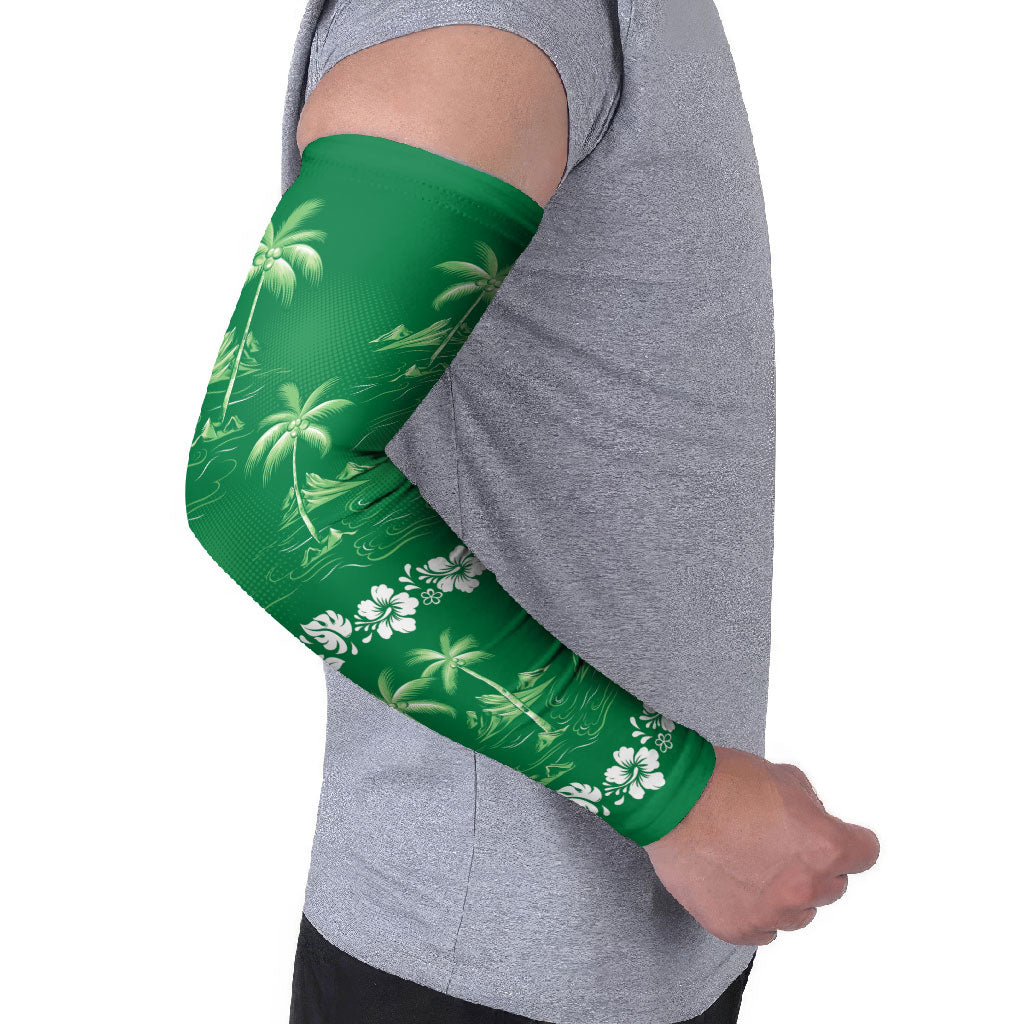 Green Hawaii Palm Tree Hibiscus Arm Sleeves Fantasy Summer Vibe