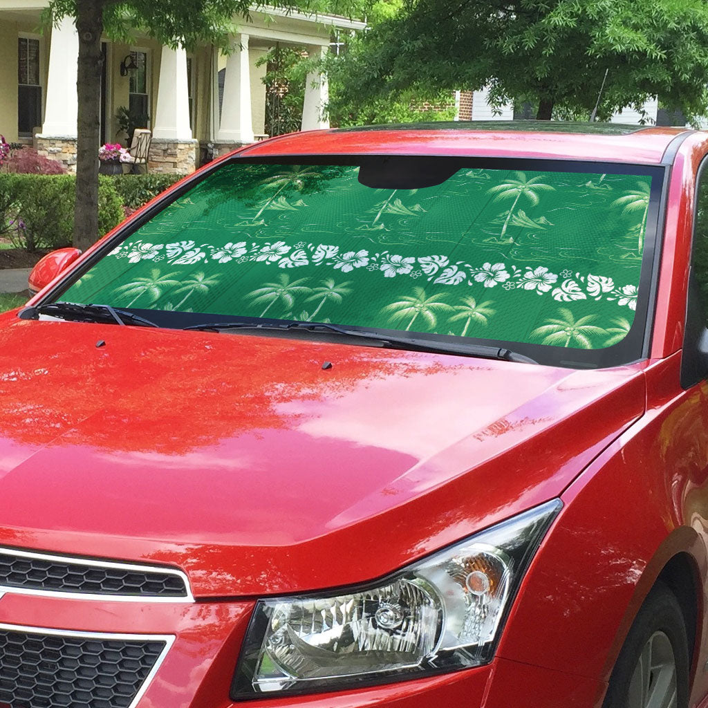 Green Hawaii Palm Tree Hibiscus Auto Sun Shade Fantasy Summer Vibe