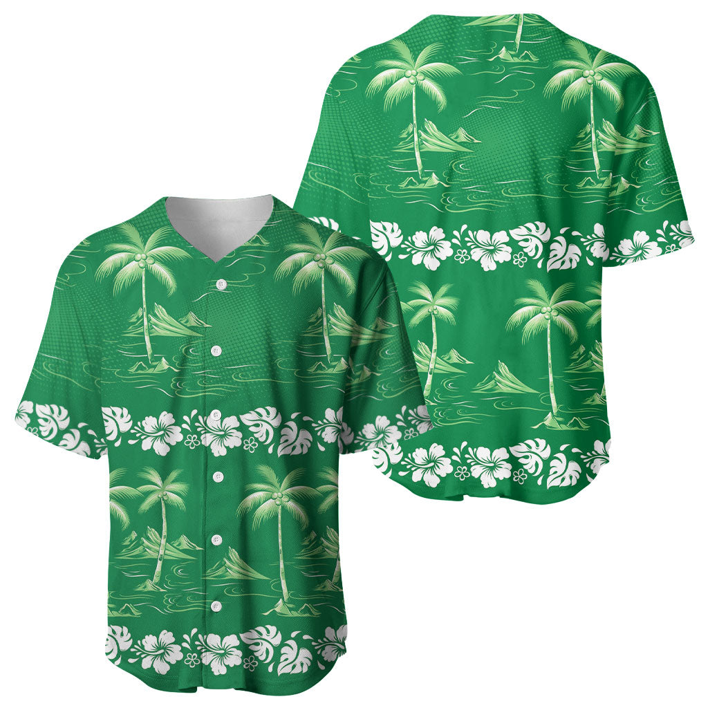 Green Hawaii Palm Tree Hibiscus Baseball Jersey Fantasy Summer Vibe