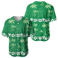 Green Hawaii Palm Tree Hibiscus Baseball Jersey Fantasy Summer Vibe