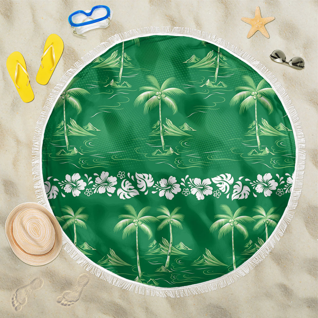 Green Hawaii Palm Tree Hibiscus Beach Blanket Fantasy Summer Vibe